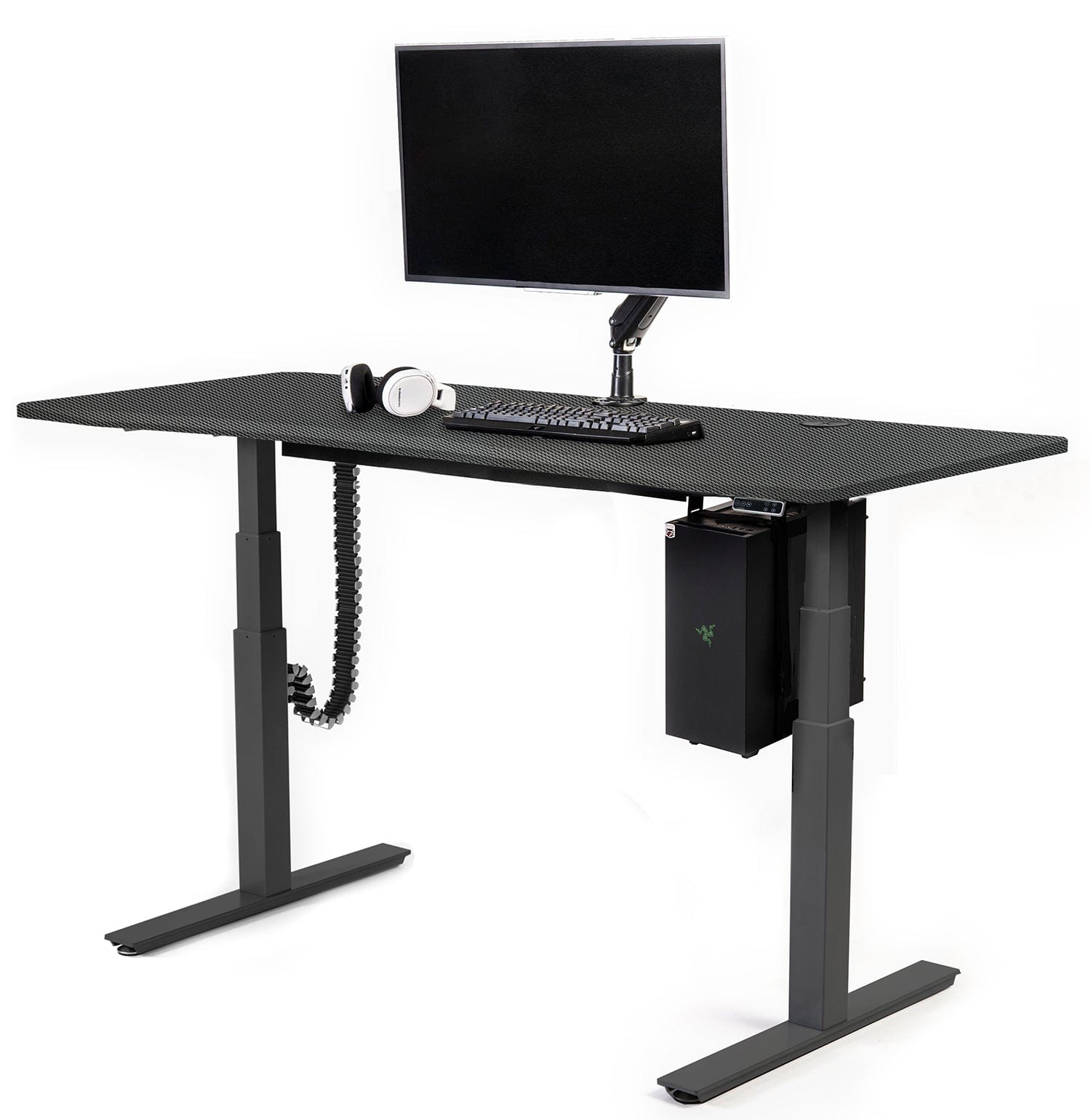 Mojo Gamer Pro Bundle: Standing Gaming Desk + 5 Accessories Non Epicor Gaming Desk Carbon Fiber / 69.5x28.75 / Black Base