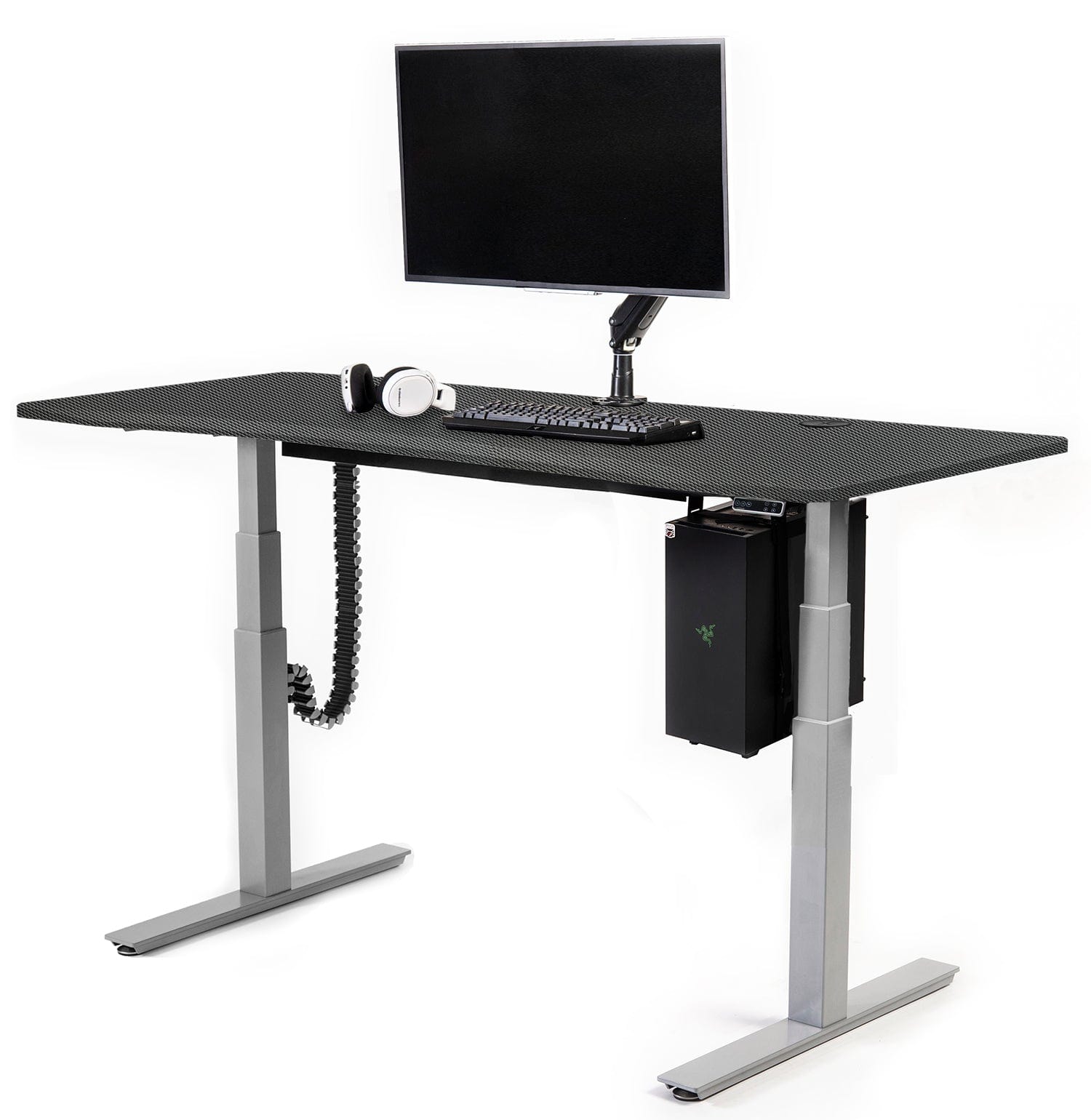 Mojo Gamer Pro Bundle: Standing Gaming Desk + 5 Accessories Non Epicor Gaming Desk Carbon Fiber / 69.5x28.75 / Gray Base
