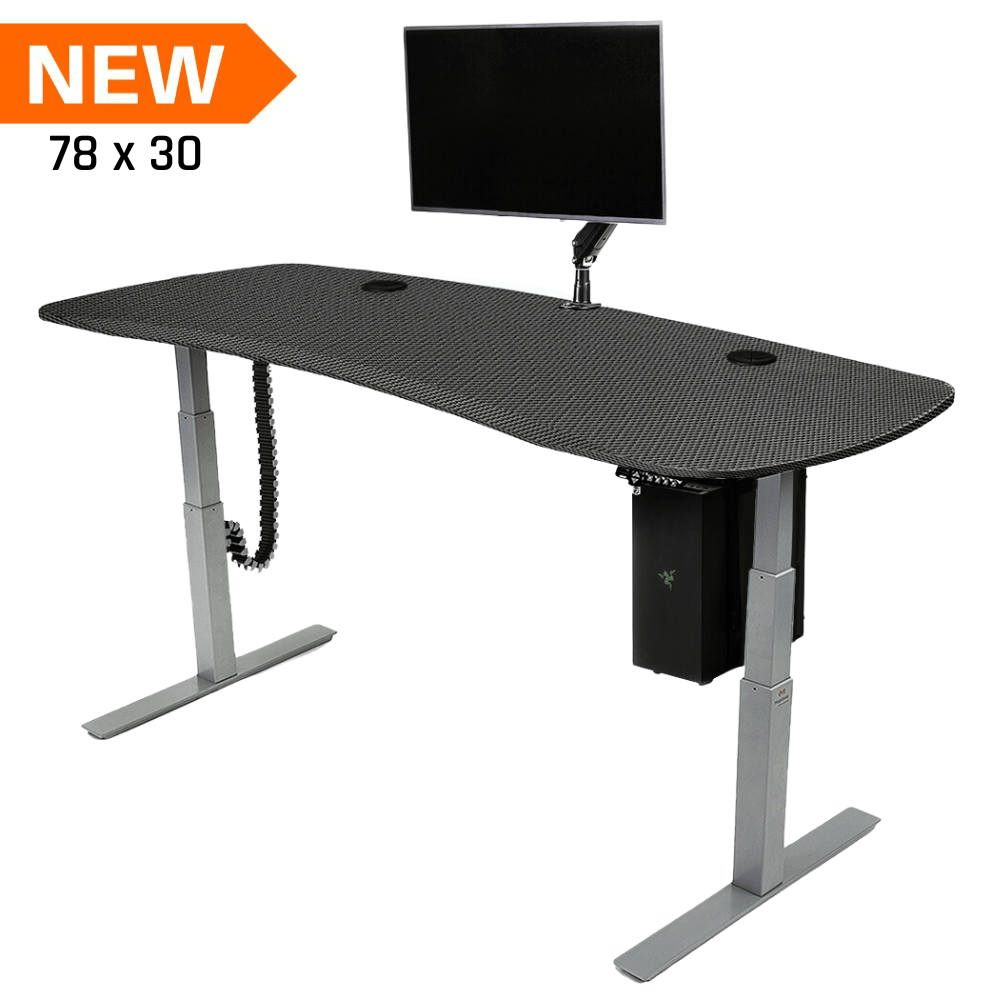 Mojo Gamer Pro BUNDLE: Standing Gaming Desk + 5 Accessories Non Epicor Gaming Desk Carbon Fiber / 78x30 / Gray Base
