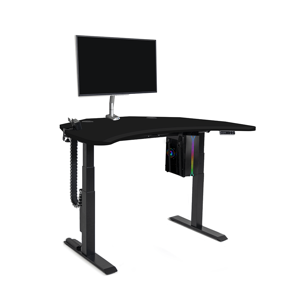 PC Battlestation BUNDLE: Corner Gaming Desk + 5 Accessories MojoDesk Gaming Desk Matte Lux Black / 1 Arm / Electric Sit-to-Stand