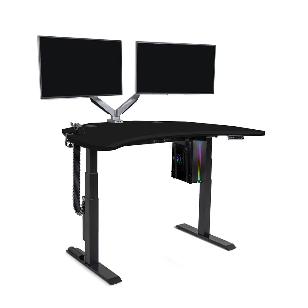 PC Battlestation BUNDLE: Corner Gaming Desk + 5 Accessories MojoDesk Gaming Desk Matte Lux Black / Dual Arm / Electric Sit-to-Stand