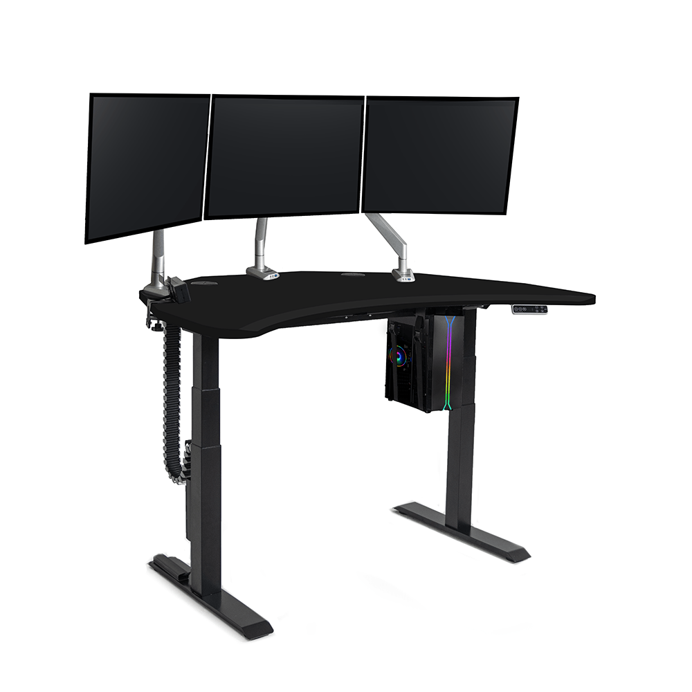 PC Battlestation BUNDLE: Corner Gaming Desk + 5 Accessories MojoDesk Gaming Desk Matte Lux Black / 3 Arms / Electric Sit-to-Stand