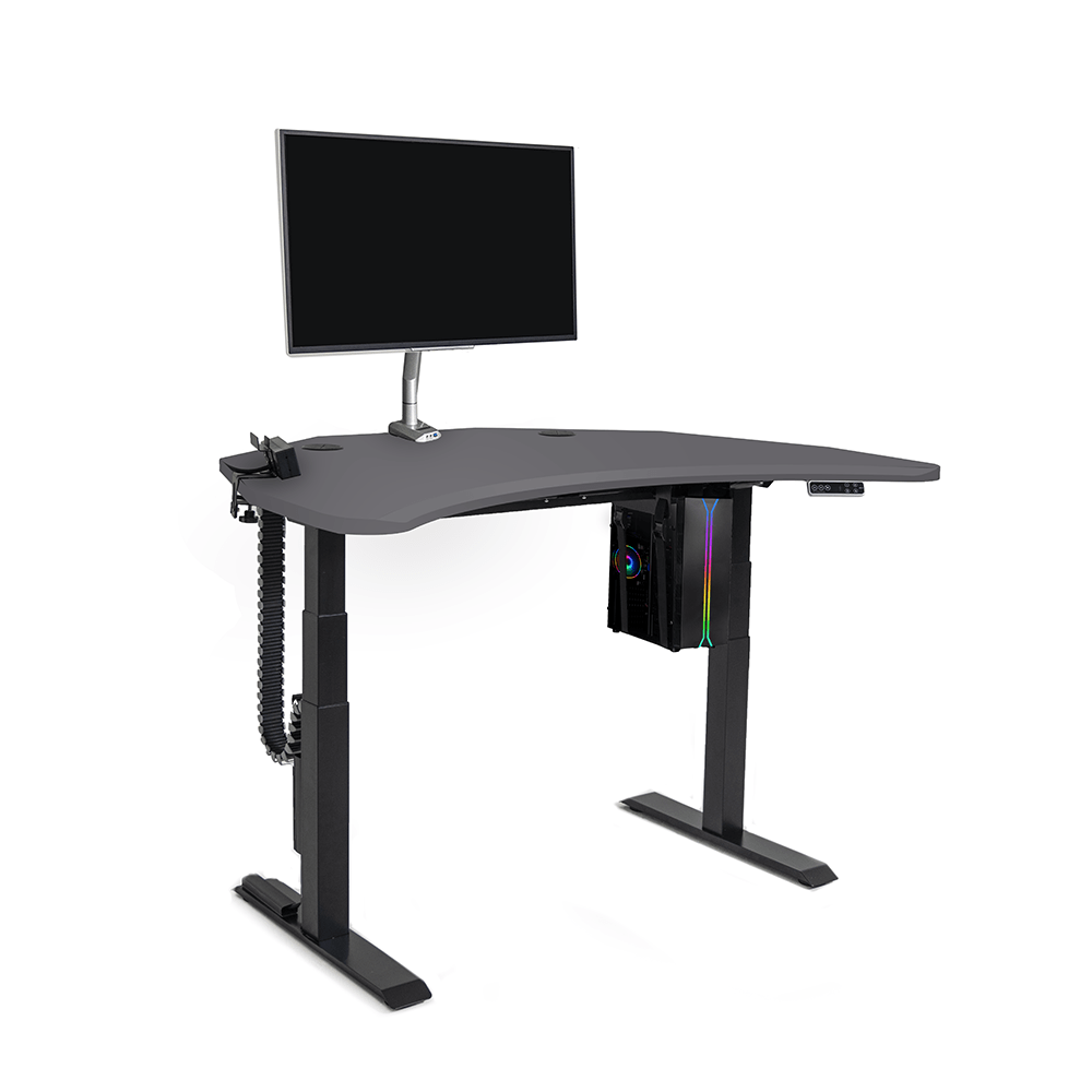 PC Battlestation BUNDLE: Corner Gaming Desk + 5 Accessories MojoDesk Gaming Desk Matte Lux Charcoal / 1 Arm / Electric Sit-to-Stand