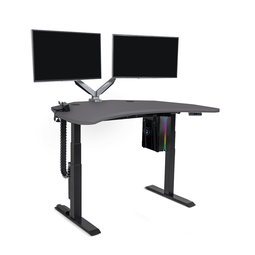 PC Battlestation BUNDLE: Corner Gaming Desk + 5 Accessories MojoDesk Gaming Desk Matte Lux Charcoal / Dual Arm / Electric Sit-to-Stand