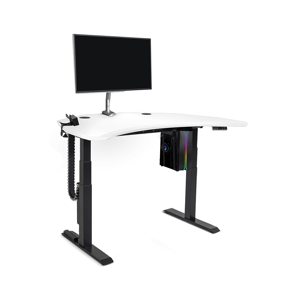PC Battlestation BUNDLE: Corner Gaming Desk + 5 Accessories MojoDesk Gaming Desk Classic White / 1 Arm / Electric Sit-to-Stand