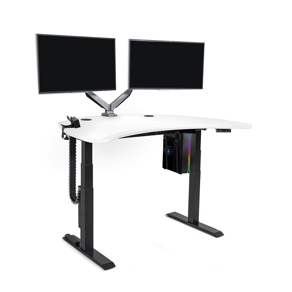 PC Battlestation BUNDLE: Corner Gaming Desk + 5 Accessories MojoDesk Gaming Desk Classic White / Dual Arm / Electric Sit-to-Stand