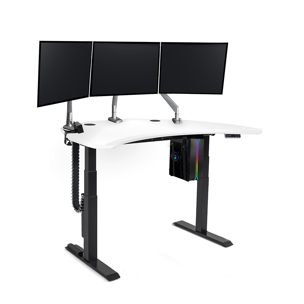 PC Battlestation BUNDLE: Corner Gaming Desk + 5 Accessories MojoDesk Gaming Desk Classic White / 3 Arms / Electric Sit-to-Stand
