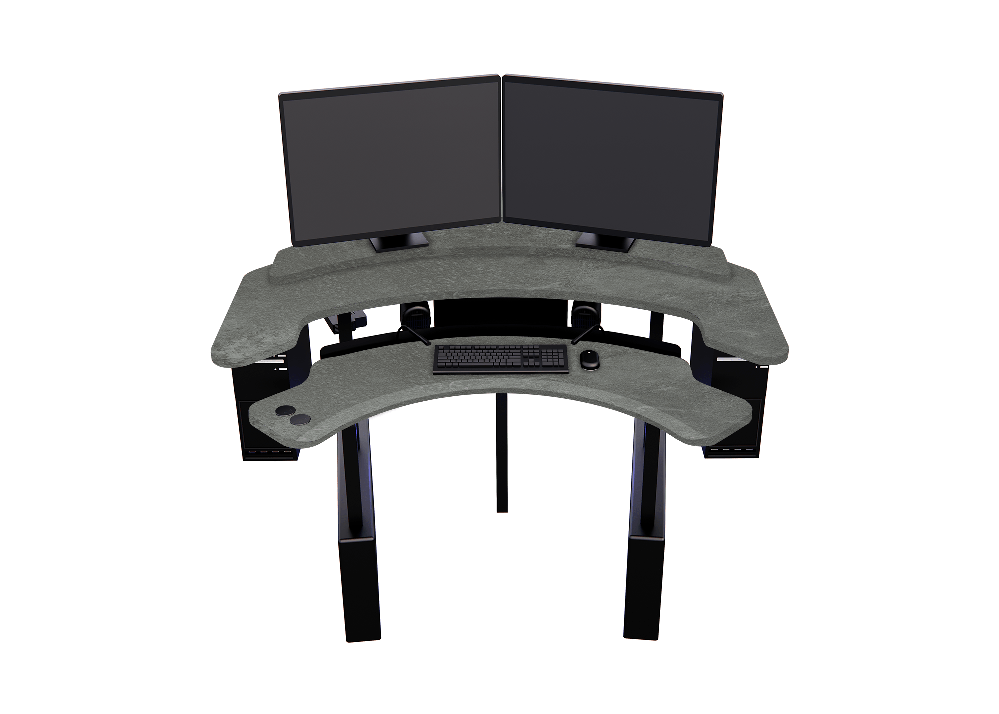 XM6-CURVED: Imaging Desk - Dual-Surface, RollerPlatform (No Arc) MojoDesk 72x72 / Rock Concrete