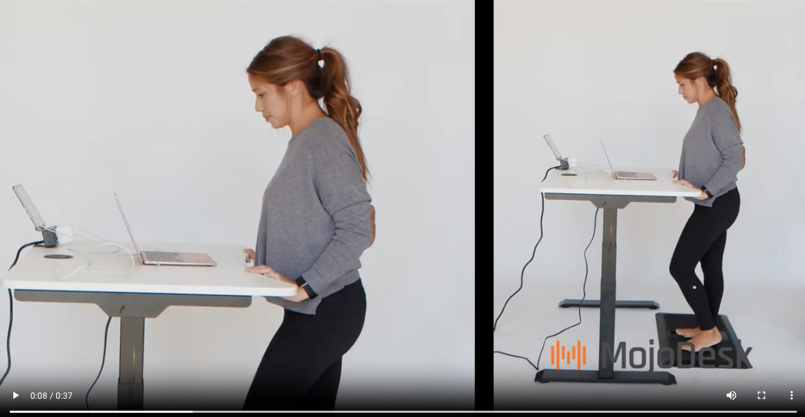 Electric White Standing Desk with woman standing