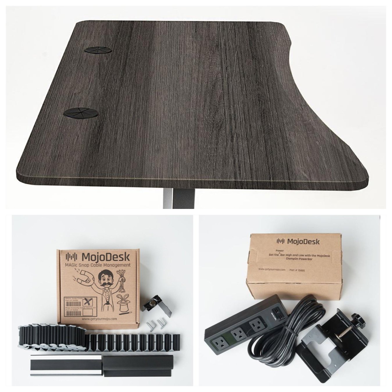 MojoDesk Bundle: Desk + 2 Accessories - Weathered Oak Non Epicor Standing Desk Bundle