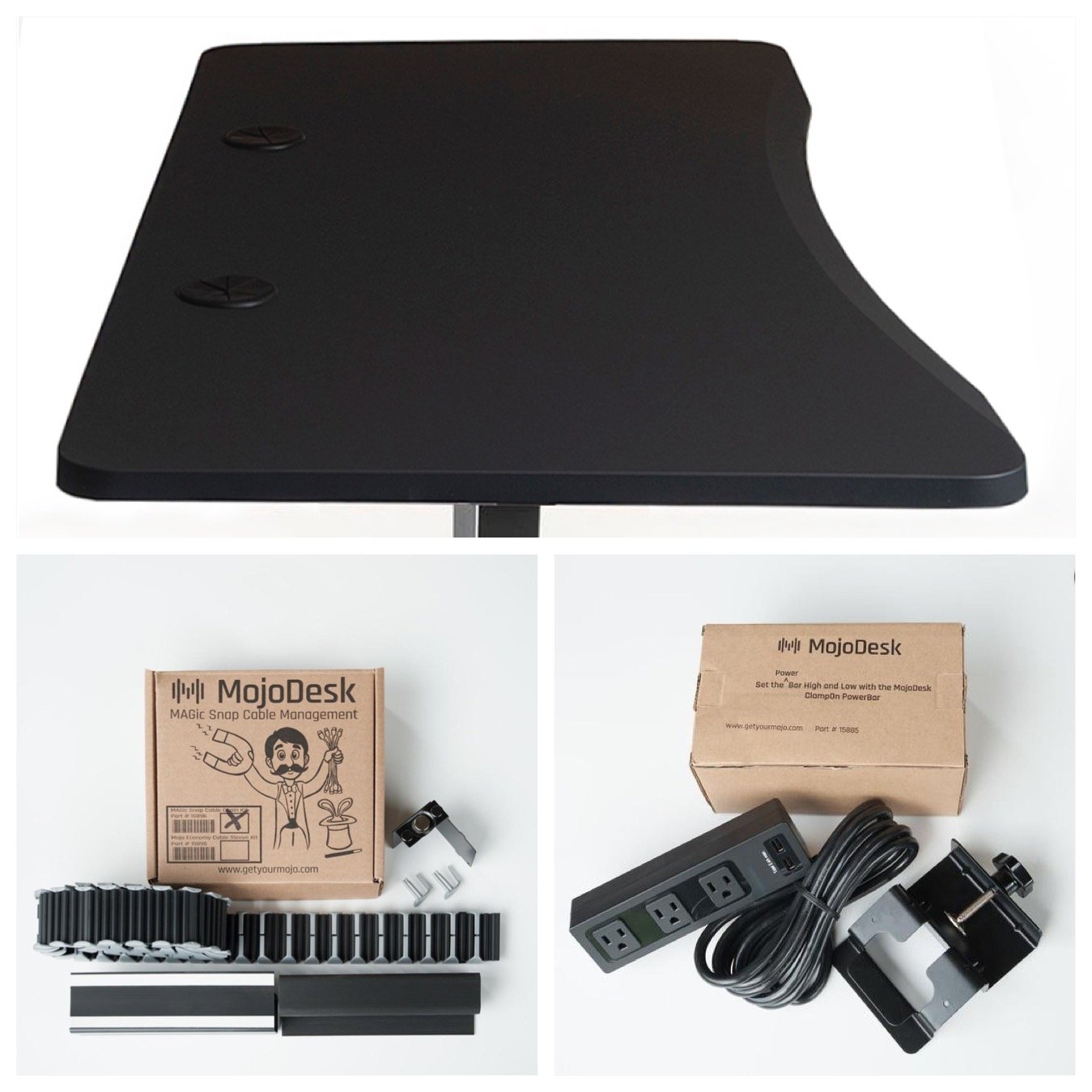 MojoDesk Bundle: Desk + 2 Accessories - Matte Lux Black Non Epicor Standing Desk Bundle